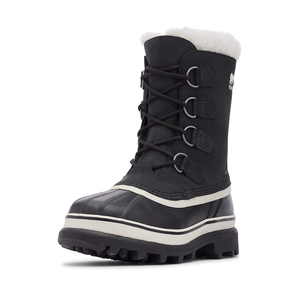 NWT SOREL CARIBOU™ WOMEN'S WATERPROOF BOOT In Leather, Black/Stone Color, US 7
